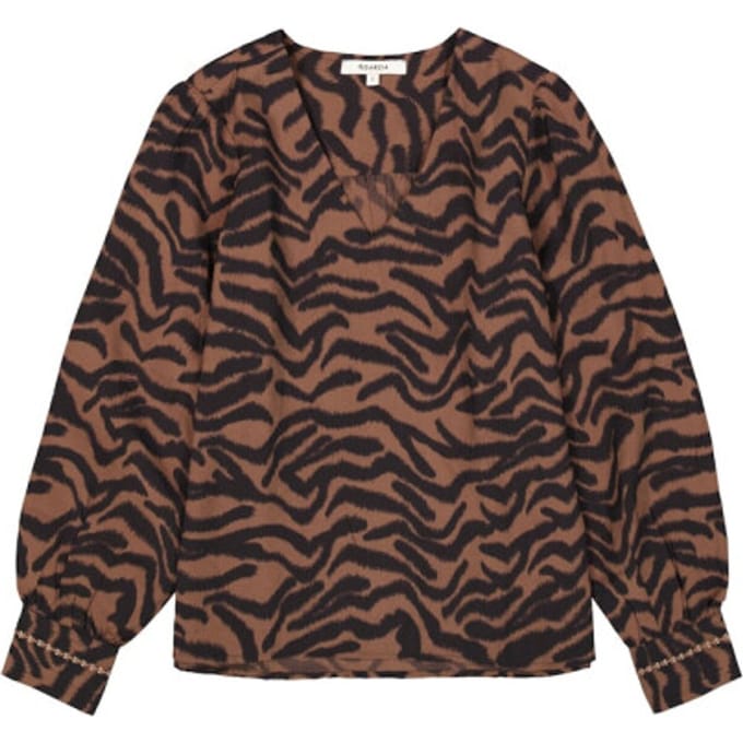 GARCIA Dames Print T-shirt Bruin Lange mouw