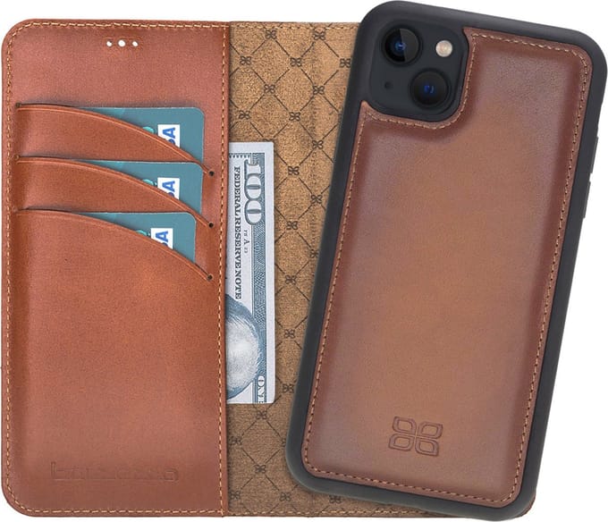 Pulledro geschikt voor iPhone 16 Plus Uitneembaar lederen Magsafe BookCase Hoesje - Burned Cognac