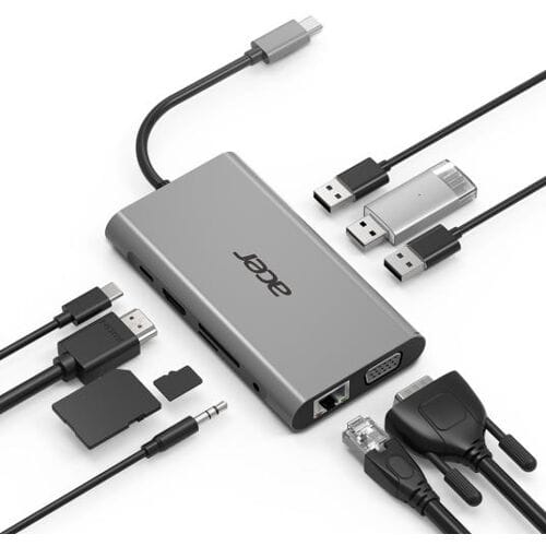 Acer 10-in-1 laptop dock & poortreplicator USB 3.2 Gen 1 (3.1 Gen 1) Type-C Zilver