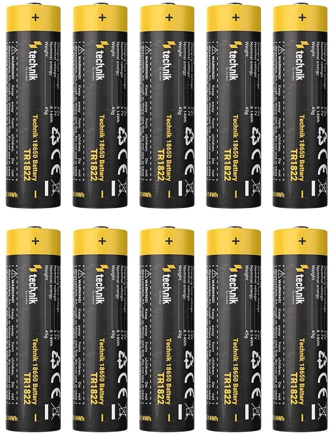 Technik Oplaadbare Lithium Batterij - Li-ion - 18650 / TR1822 - 2200mAh - 3.7V - 10 stuks