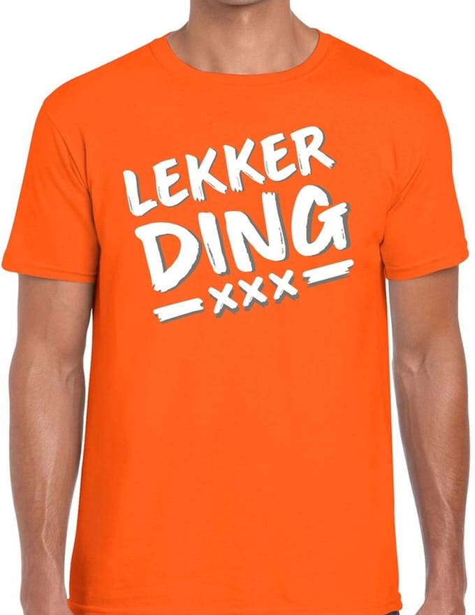 Oranje fun tekst t-shirt - Lekker Ding - oranje kleding voor heren L