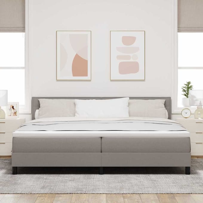 vidaXL - Boxspring - bed - met - kussen - met - hoofdeinde - Taupe - 200 - x - 200 - cm - Stof