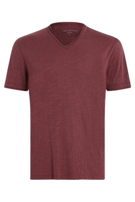 John Varvatos Miles Short Sleeve Slub V-neck With Cut Oxblood Maat: S | Basic T-Shirts Outlet | Heren