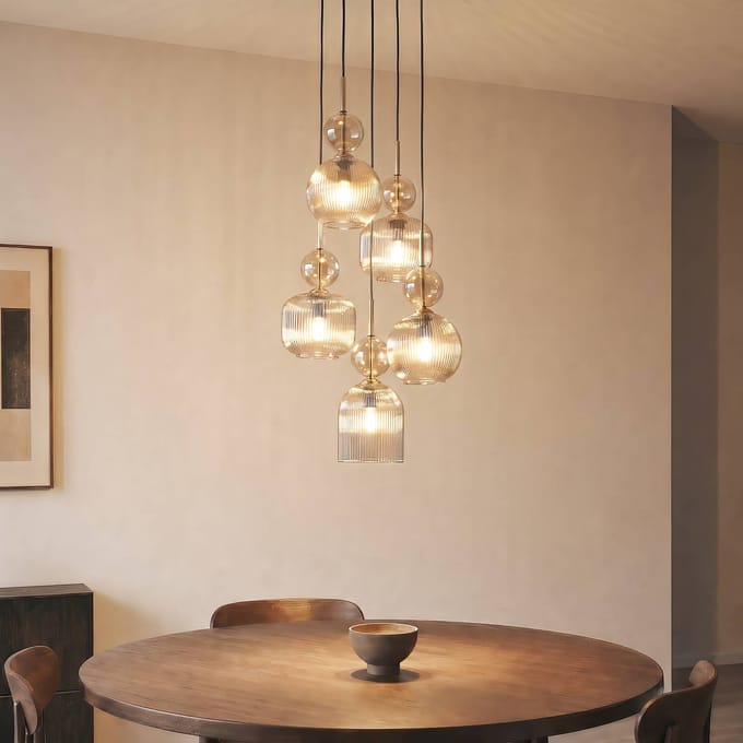 TK Lighting Hanglamp Sophia, 5-lamps, Ø 37 cm, cognac/zwart, E14
