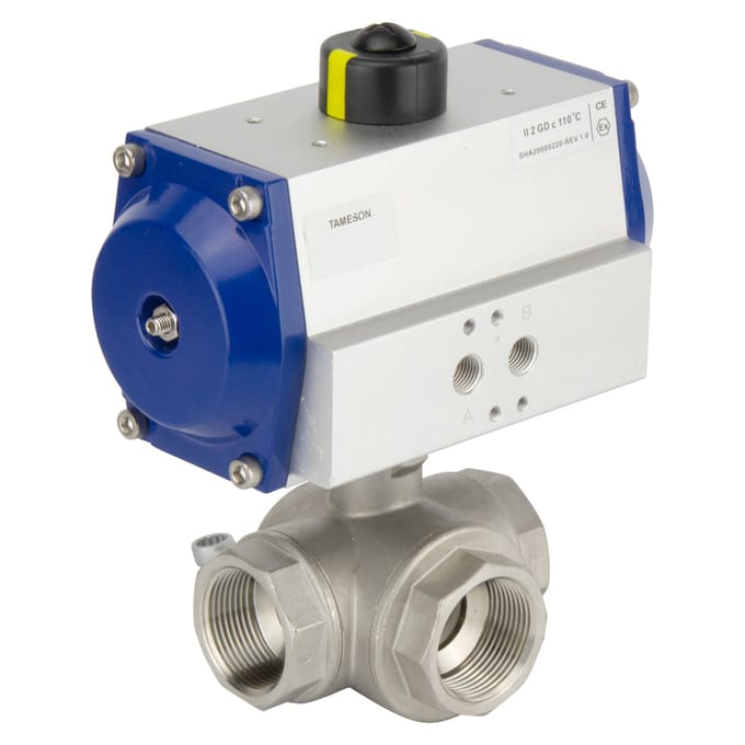 G2'' 3-Weg T-boring RVS Pneumatische Kogelkraan Dubbelwerkend - BL3SA - BL3SAT-200-PD-012