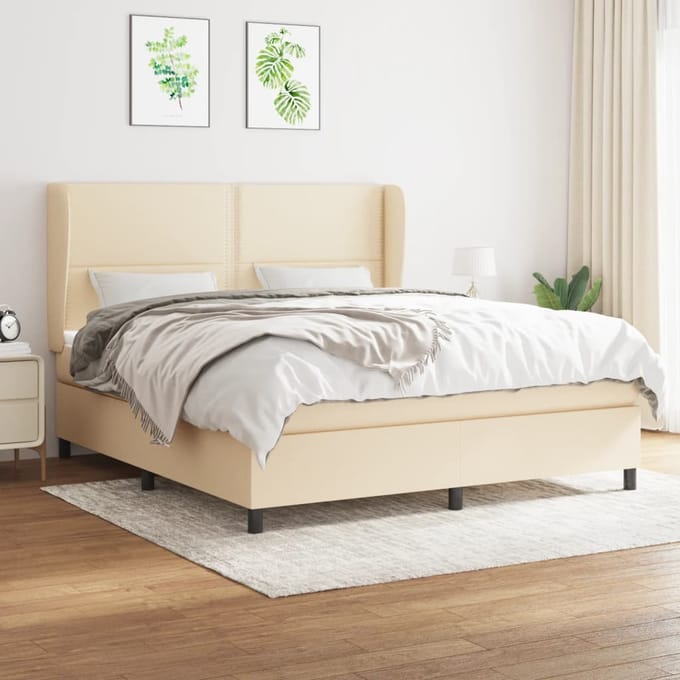vidaXL - Boxspring - met - matras - stof - crèmekleurig - 180x200 - cm