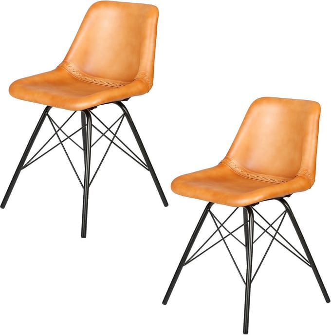 Leren eetkamerstoel – Gestoffeerde stoel – 1, Set van 2, 4 of 6 – Cognac
