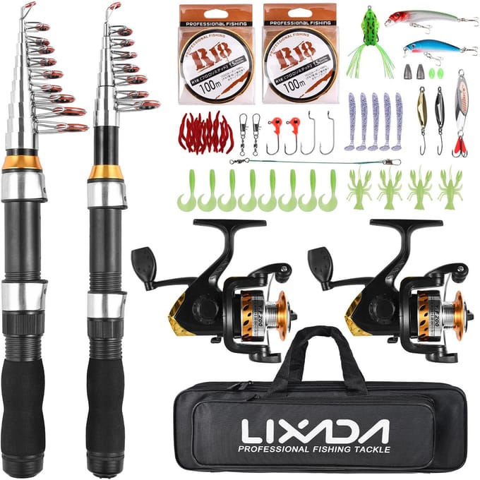 Lixada Vishengel Reel Combo Water Drop Set(Complete set, 1,9 m, 2,3 m) Professionele visuitrusting zwart