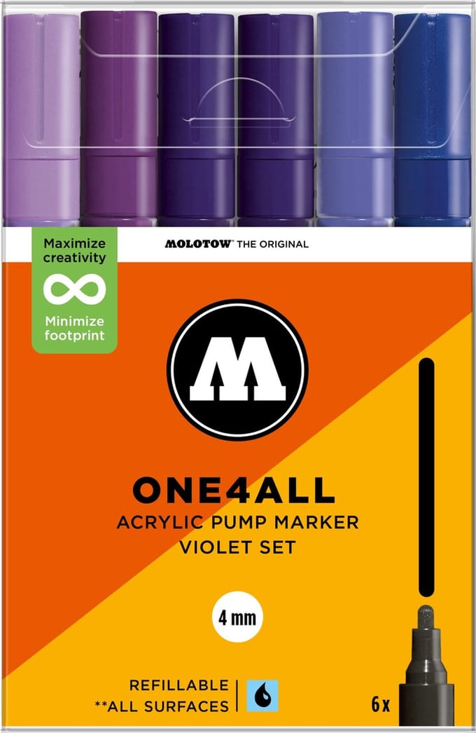 Molotow ONE4ALL 227HS Acrylstiften Set Paars - 6 Stuks - 4mm - Violet Set