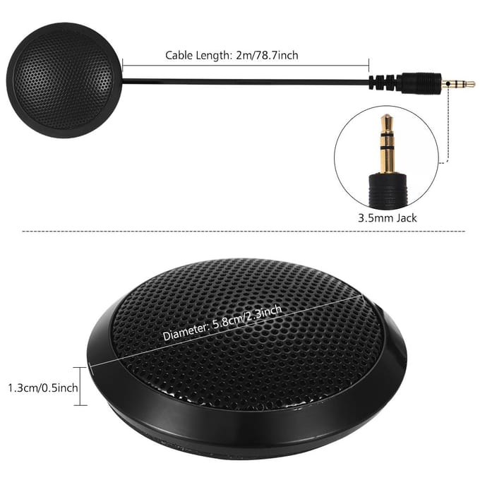 Docooler EY-550 Microphone omnidirectionnel de bureau avec prise jack 3,5 mm pour enregistreur d'ordinateur de bureau noir