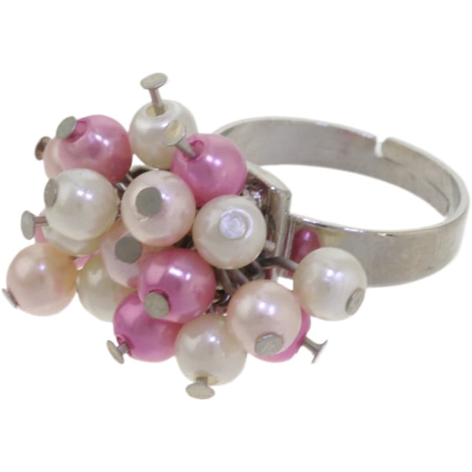 Behave – ring – Roze parelmoer – Zilverkleur – Vintage stijl