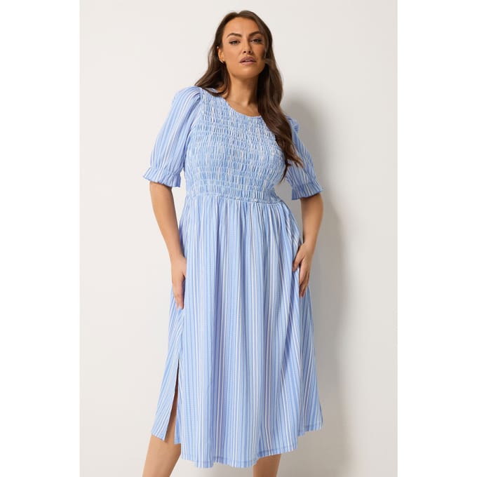 Yours Blauwe Jurk Met Gerimpelde Streepjesprint Size 42