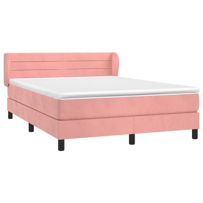 vidaXL - Boxspring - met - matras - fluweel - roze - 140x190 - cm