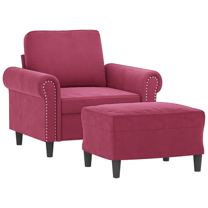 vidaXL - Fauteuil - met - voetenbank - 60 - cm - fluweel - wijnrood