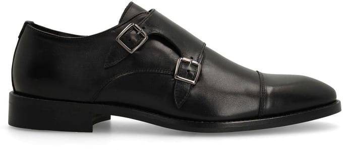 Manfield - Heren - Zwarte leren gespschoenen - Maat 41
