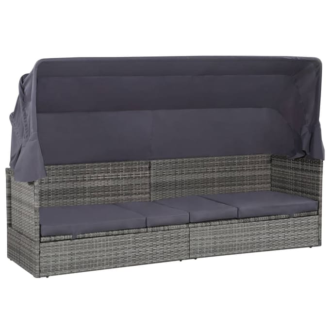 vidaXL - Tuinbed - met - luifel - 205x62 - cm - poly - rattan - grijs