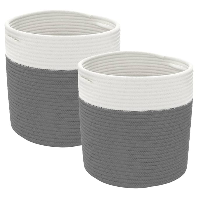 vidaXL - Opbergmanden - 2 - st - Ø - 28x28 - cm - katoen - grijs - en - wit