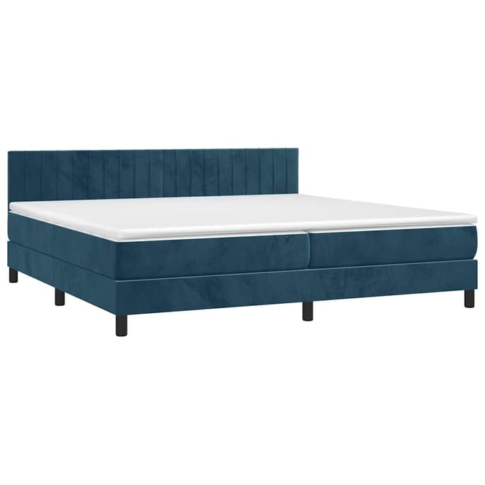 vidaXL - Boxspring - met - matras - en - LED - fluweel - donkerblauw - 200x200 - cm