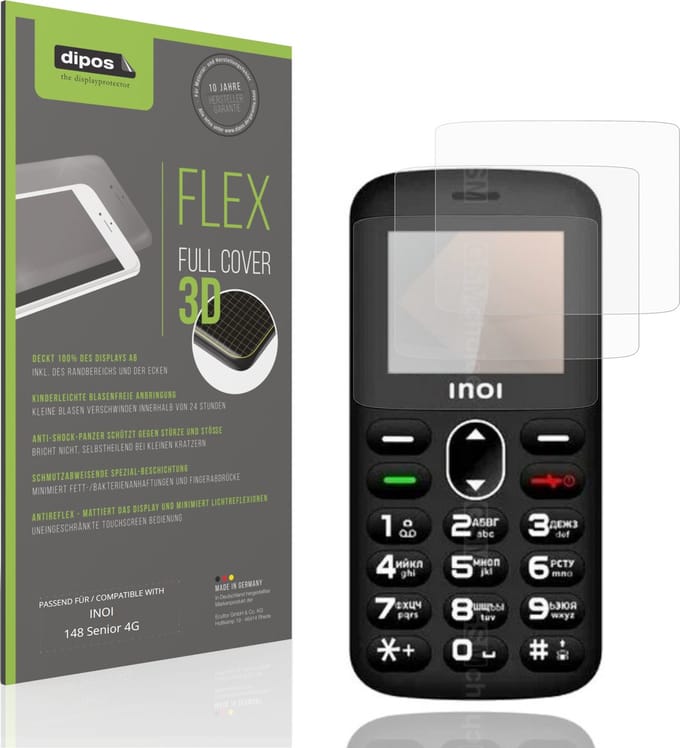 dipos FLEX – 2x Matte Screenprotector geschikt voor INOI 148 Senior 4G | Volledige Schermbescherming | Case-Friendly