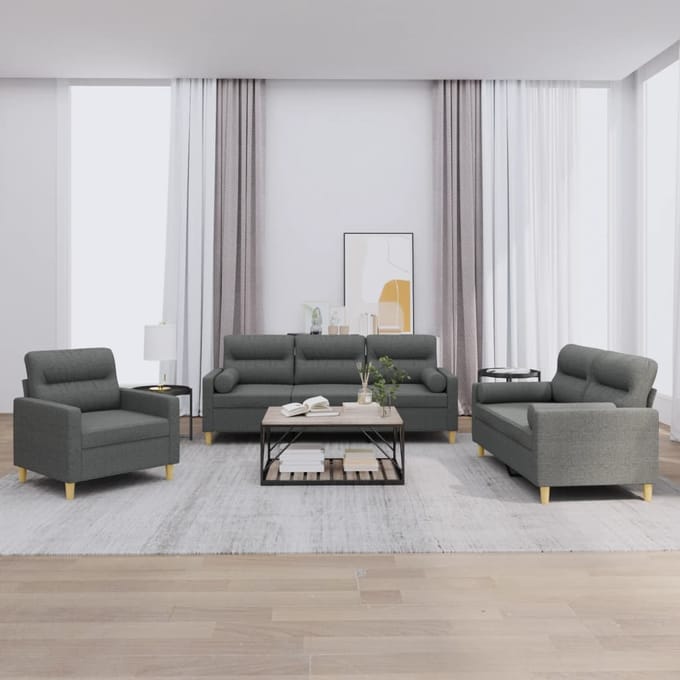 Vidaxl 3-Cz. Ensemble de Relaxation Avec Coussins, Gris Foncé, Tissu