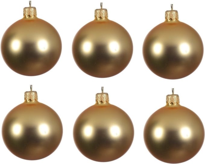 Decoris Kerstballen set - 6x stuks - goud - glas - 6 cm - mat - kerstversiering - gouden ophanglint
