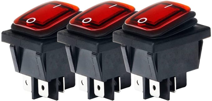Orbit Electronic Wipschakelaar ON-OFF - 4-pins - 30x22mm - 16A 250V - Spat Waterdicht - KCD4-201-16 - Rood - 3 stuks