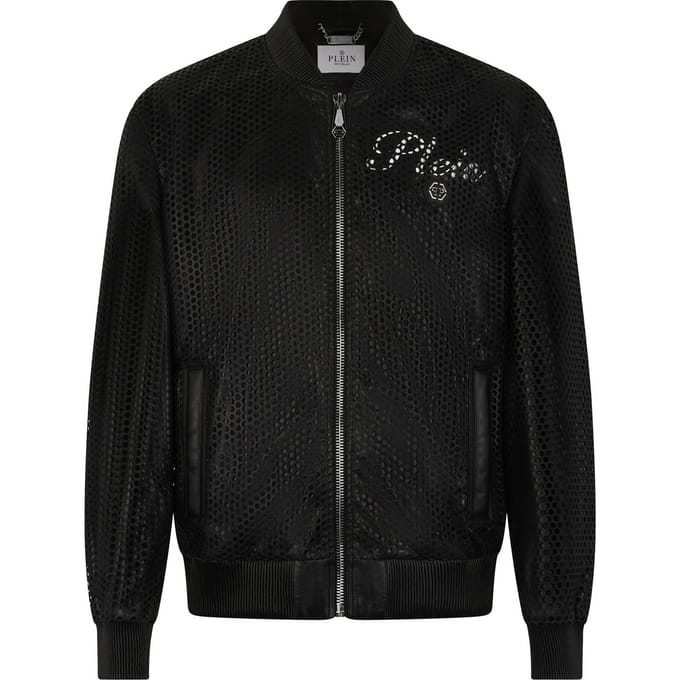 Perforated Leather Nylon Bomber