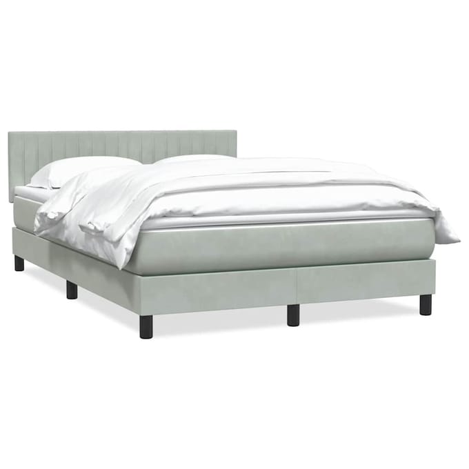 vidaXL - Boxspring - met - matras - fluweel - lichtgrijs - 160x220 - cm