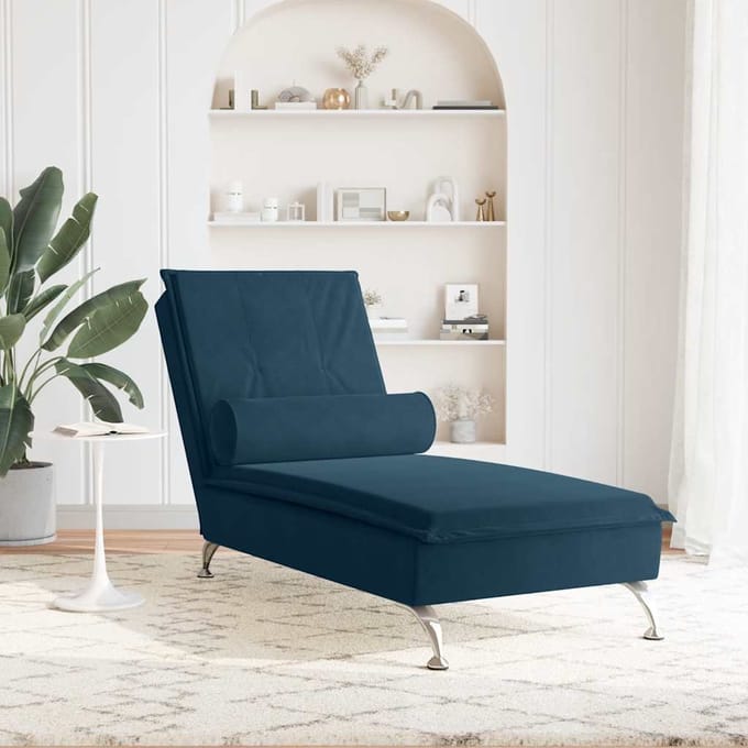 vidaXL - Massage - chaise - longue - met - bolster - fluweel - blauw