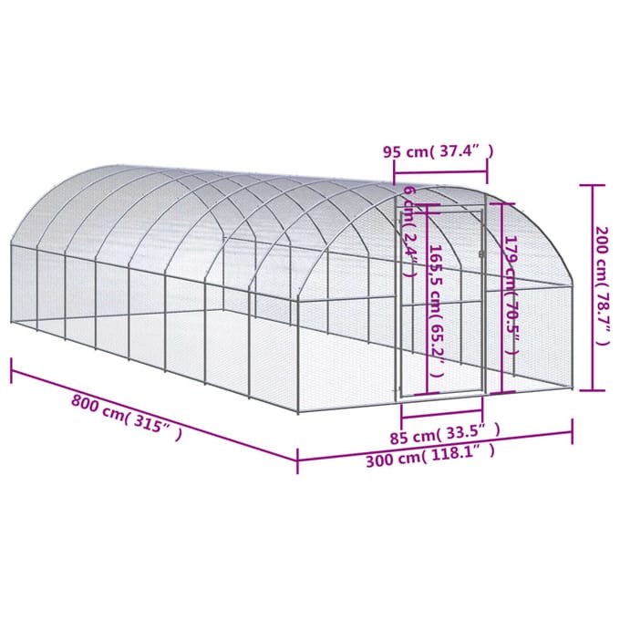 Vidaxl Cage Extérieure Pour Poulets, 3X8X2 M, Acier Galvanisé
