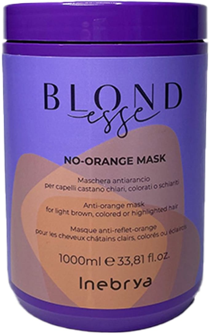 Inebrya, Blondesse No-Orange, Masque Crème Traitant pour Cheveux, Neutralisant les Tons Orangés, 1000 ml