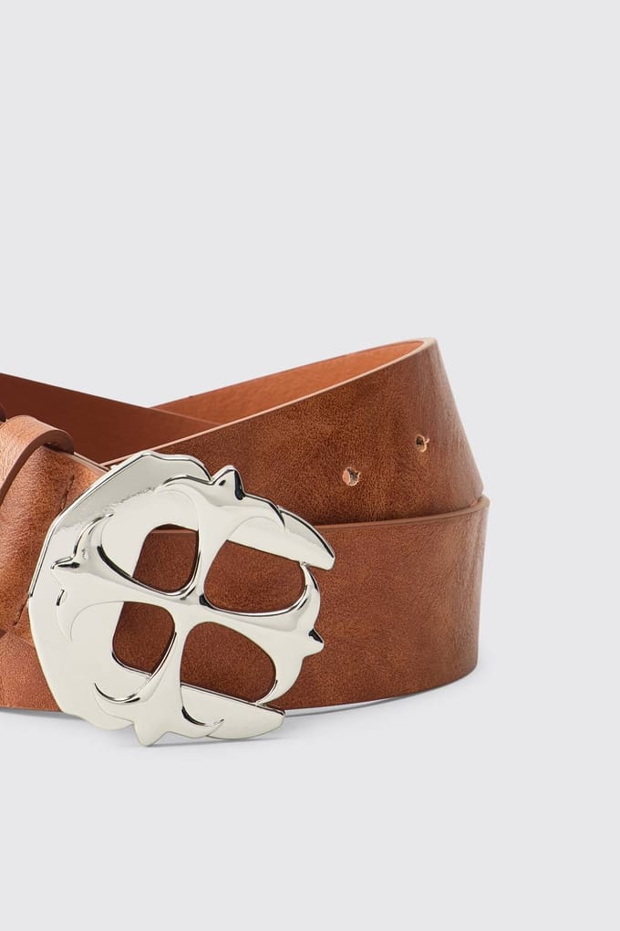 PU Gothic Cross Buckle Belt | Brown | Size Small