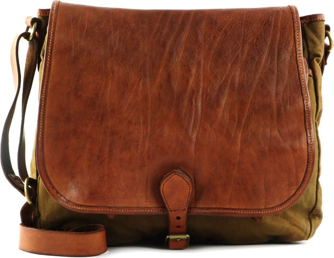 CAMPOMAGGI Leren Business tas Schoudertas Shoulder Bag V.Militare + T / Cognac Bruine