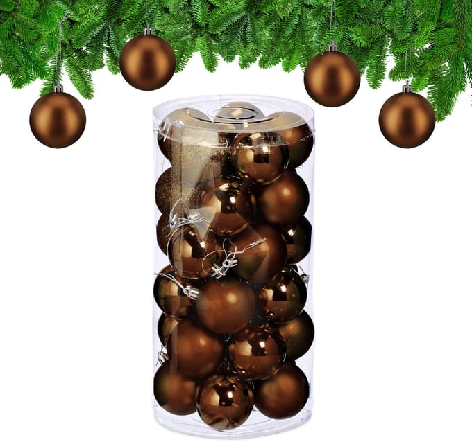 Kerstballen - set van 30 - plastic - Ø 6 cm - onbreekbaar - bruin
