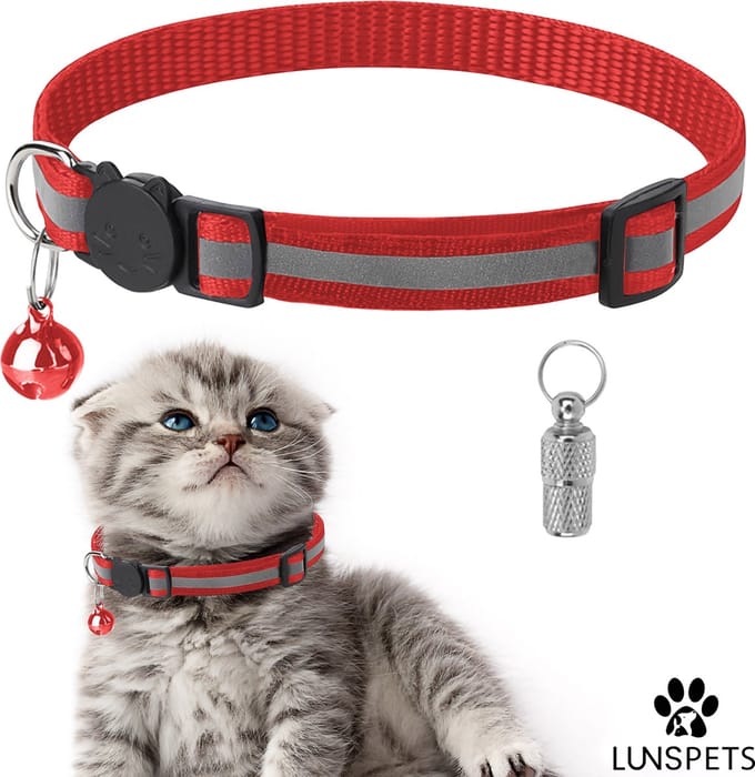 Lunspets - Kattenhalsband - Veiligheidssluiting - Reflecterend - Inclusief Adreskoker - Rood