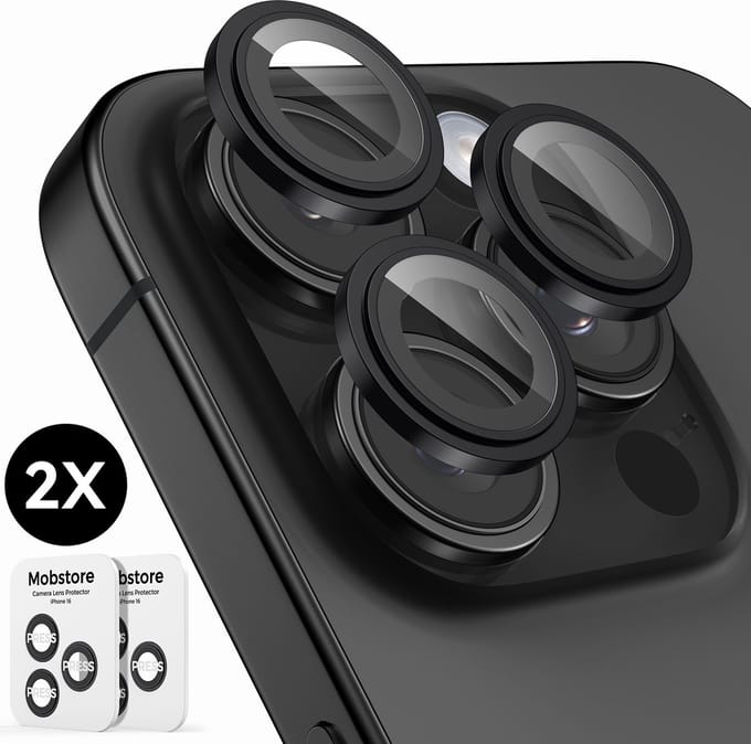 Camera Lens Screen Protector geschikt voor iPhone 16 Pro / 16 Pro Max Camera Lens Screen Protector - Zwart Titanium - Screenprotector - 2 stuks - Camera Protector geschikt voor iPhone 16 Pro - Gehard Glas - Eenvoudige Installatie