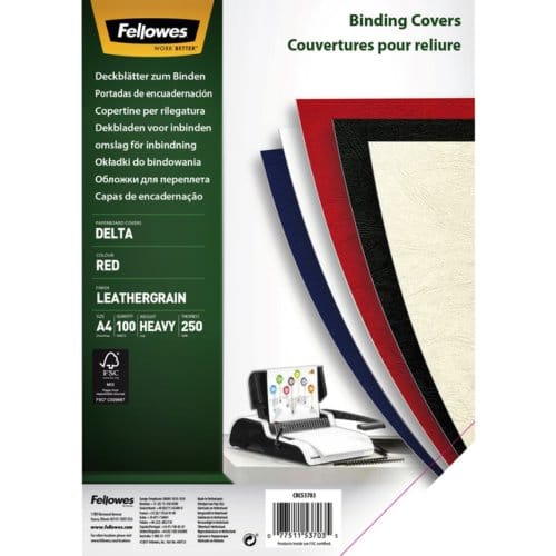 Voorblad fellowes a4 lederlook rood 100 stuks