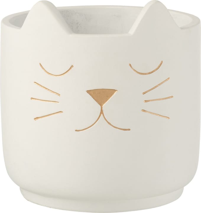 J-Line bloempot Kat - cement - wit/goud - large - Ø 19 cm