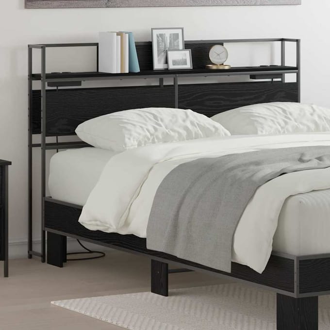 Tête de lit avec rangement Bois à base de panneaux Effet Chêne Noir