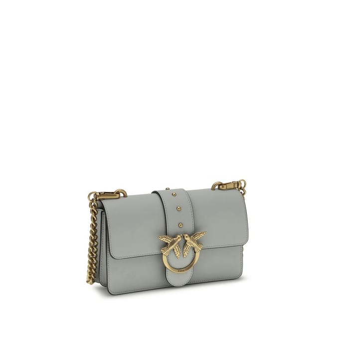 PINKO schoudertas Love One Mini ST. CL. Pearl Grey - Antique Gold blauwgrijs