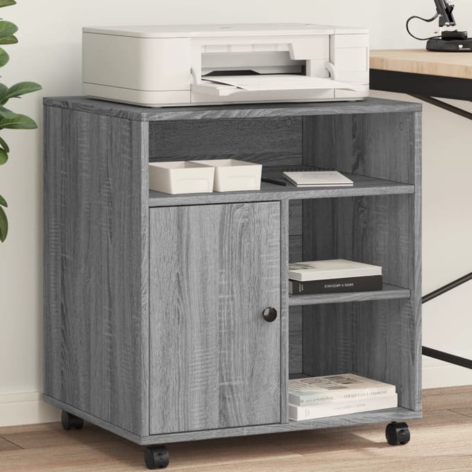 vidaXL - Printerkastje - met - wielen - 60x50x67 - cm - grijs - sonoma - eikenkleur