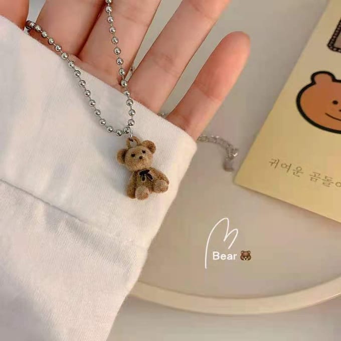 Collier pendentif ours en peluche mignon pour filles femmes mode coréenne ours long pull chaîne colliers collier bijoux beige
