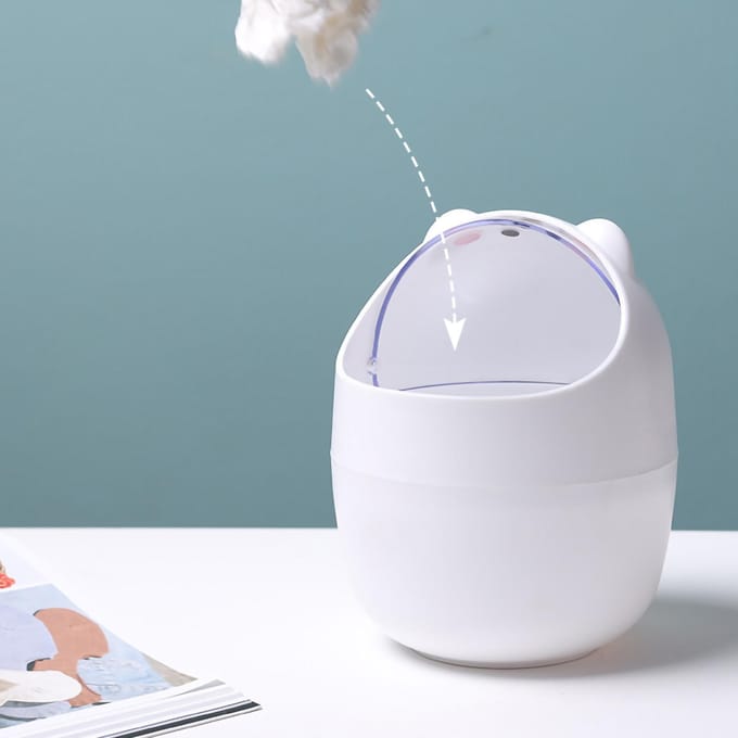 Mini Desktop Prullenbak Schattig Uiterlijk Grote Opening Bureau Plastic Afvalbak Afneembaar Afval grijze kleur