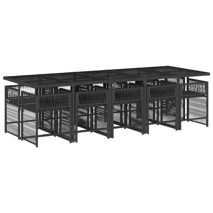 vidaXL - 11-delige - Tuinset - met - kussens - poly - rattan - zwart