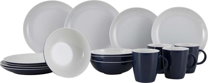 Gimex Solid Line Servies - Blauw & Wit - 16-Delig