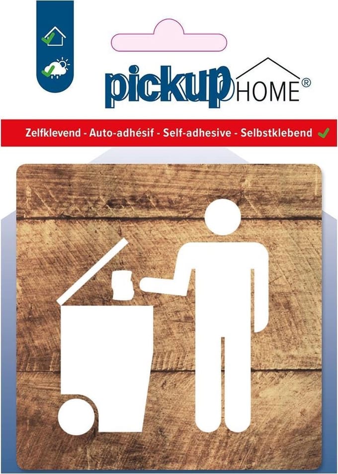 Pickup afvalbak hout - 90x90 mm Pictogram Route Acryl