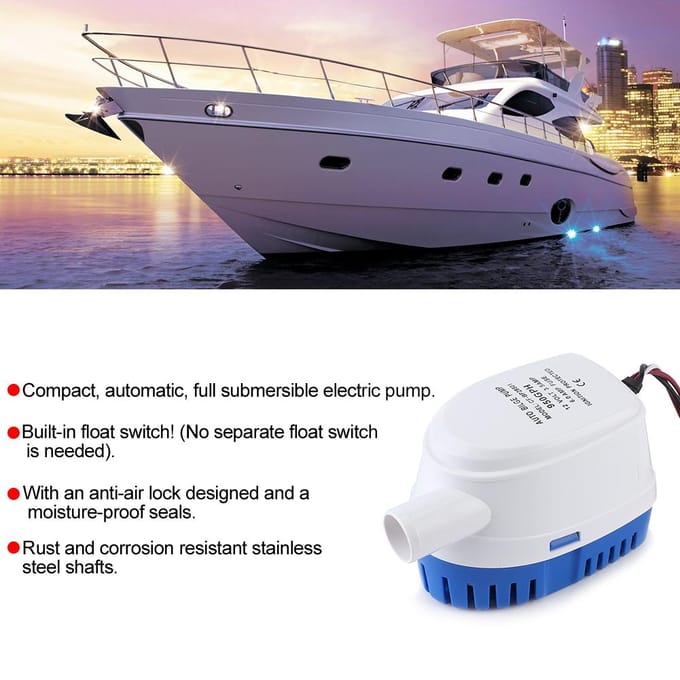 12V 950gph Automatische Dompelbilspomp Marine Bootaccessoire white