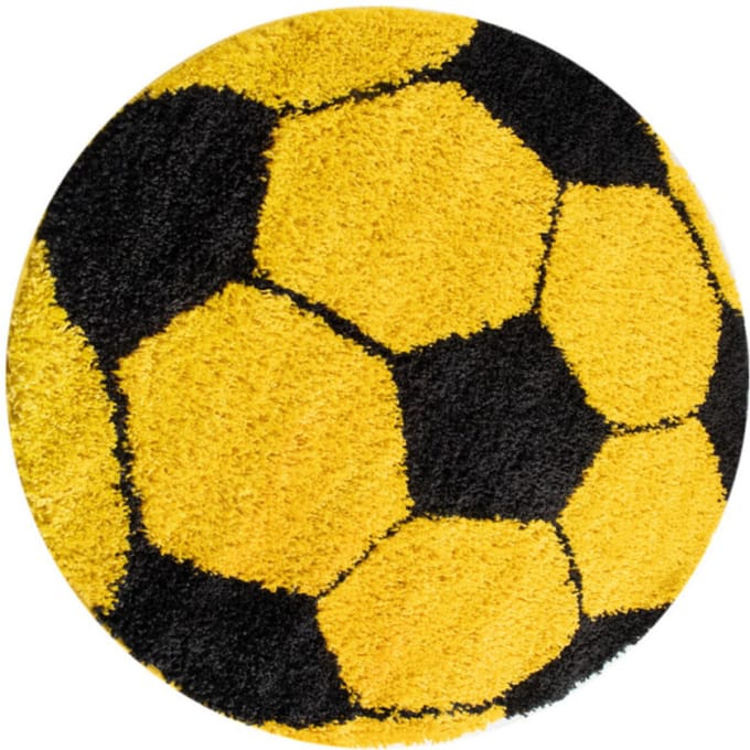 Fun Voetbal Kinderkamer Rond Vloerkleed Hoogpolig Geel- 100 CM Ø