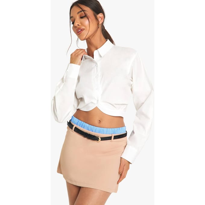 boohoo Dames Contraststripe Tailleband Met Riem Mini Rok | Steen | Maat: 36
