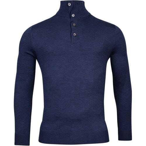 Baileys Trui Buttons Collar Placket Merino Blend Deep Denim Blue / male